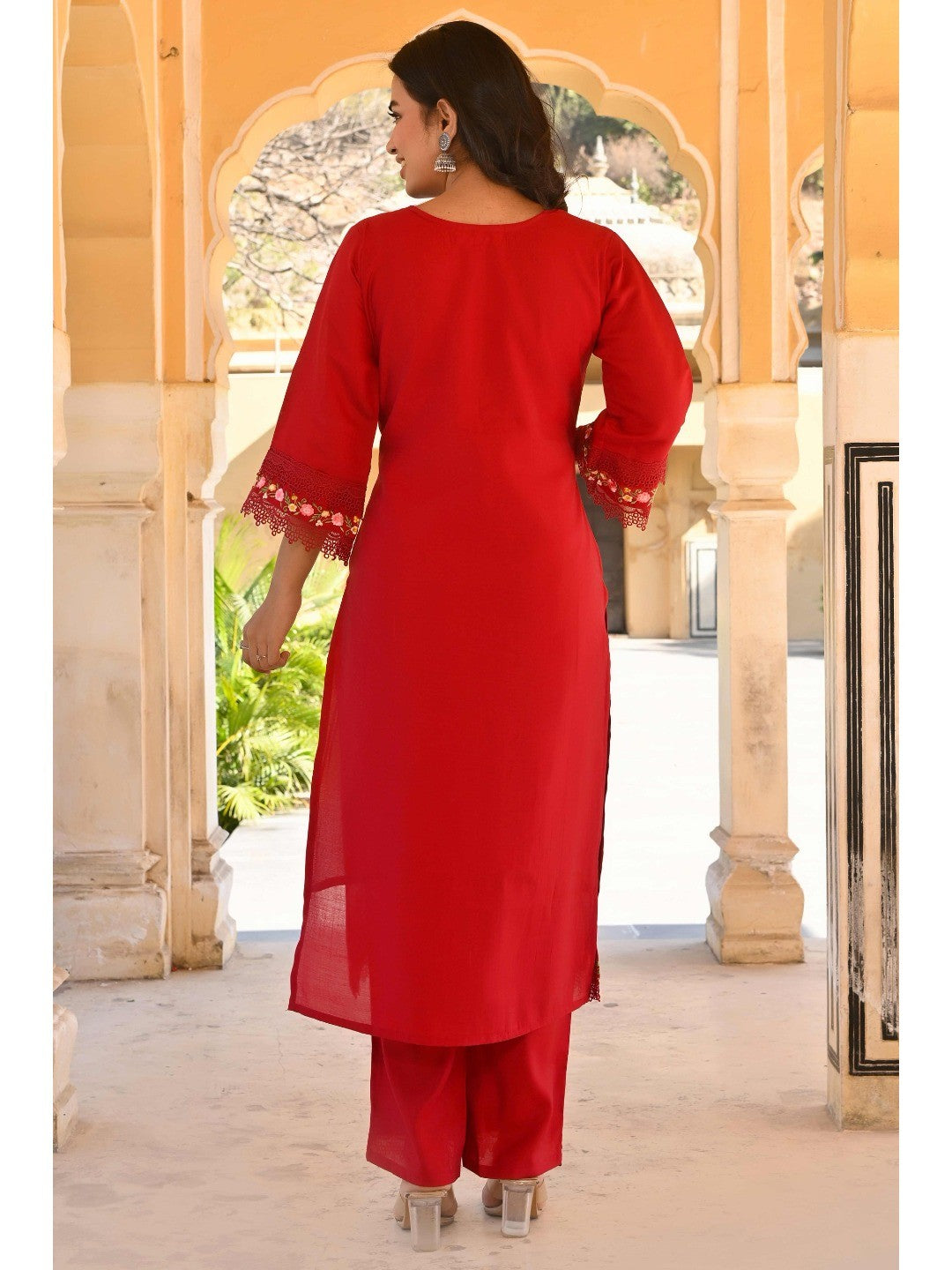 Maroon Floral Embroidered Chanderi Silk Salwar Suit - Image 4