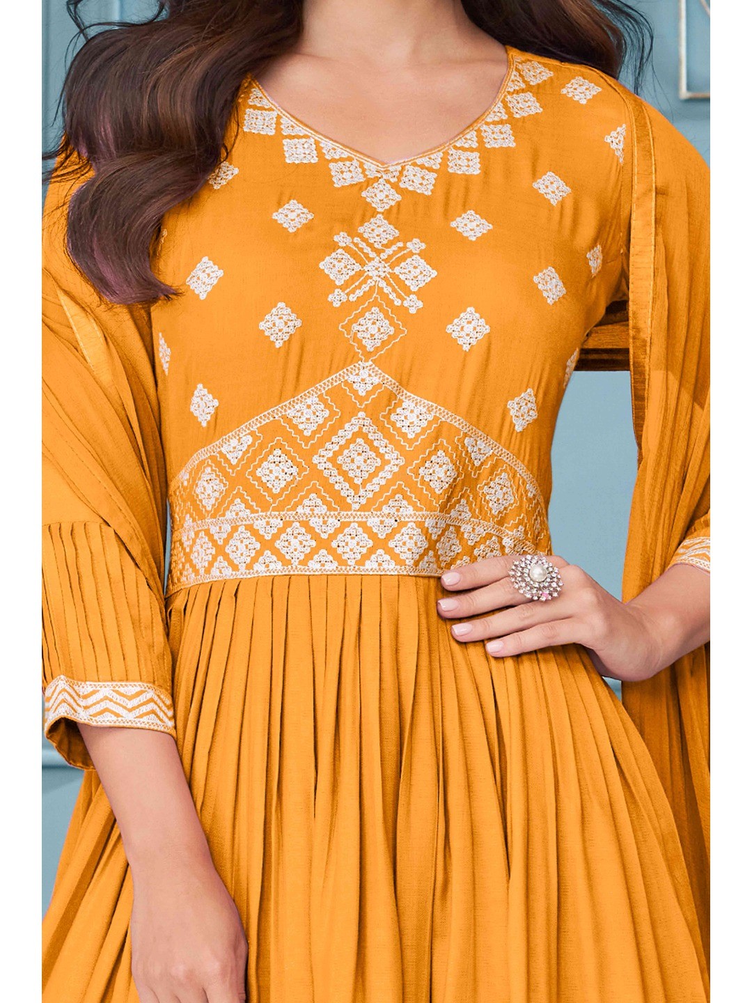 Orange Floral Embroidered Rayon Palazzo Suit - Image 3