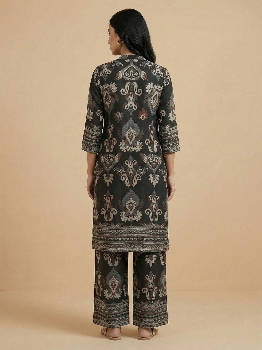 Black Viscose Two Piece Top Bottom Set with Delicate Floral Print Design - Image 4