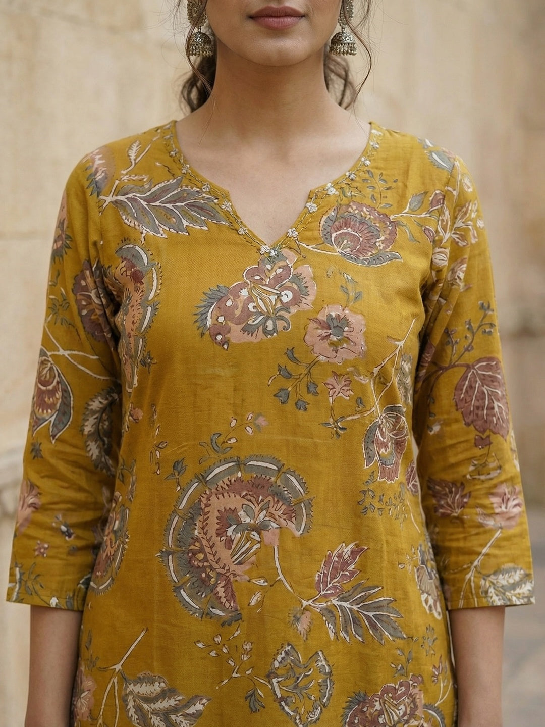 Yellow Viscose Ethnic Salwar Suit with Detailed Floral Print Dupatta Set - Image 4