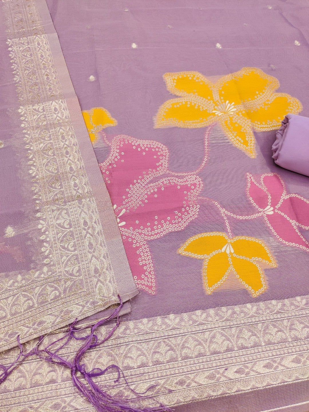 Classic Lavender Floral Weaving Work Tissue Shimmer Jacquard Dress Material For Timeless Styling - Image 4