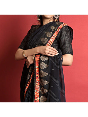 Black Printed Georgette Saree - Image 1