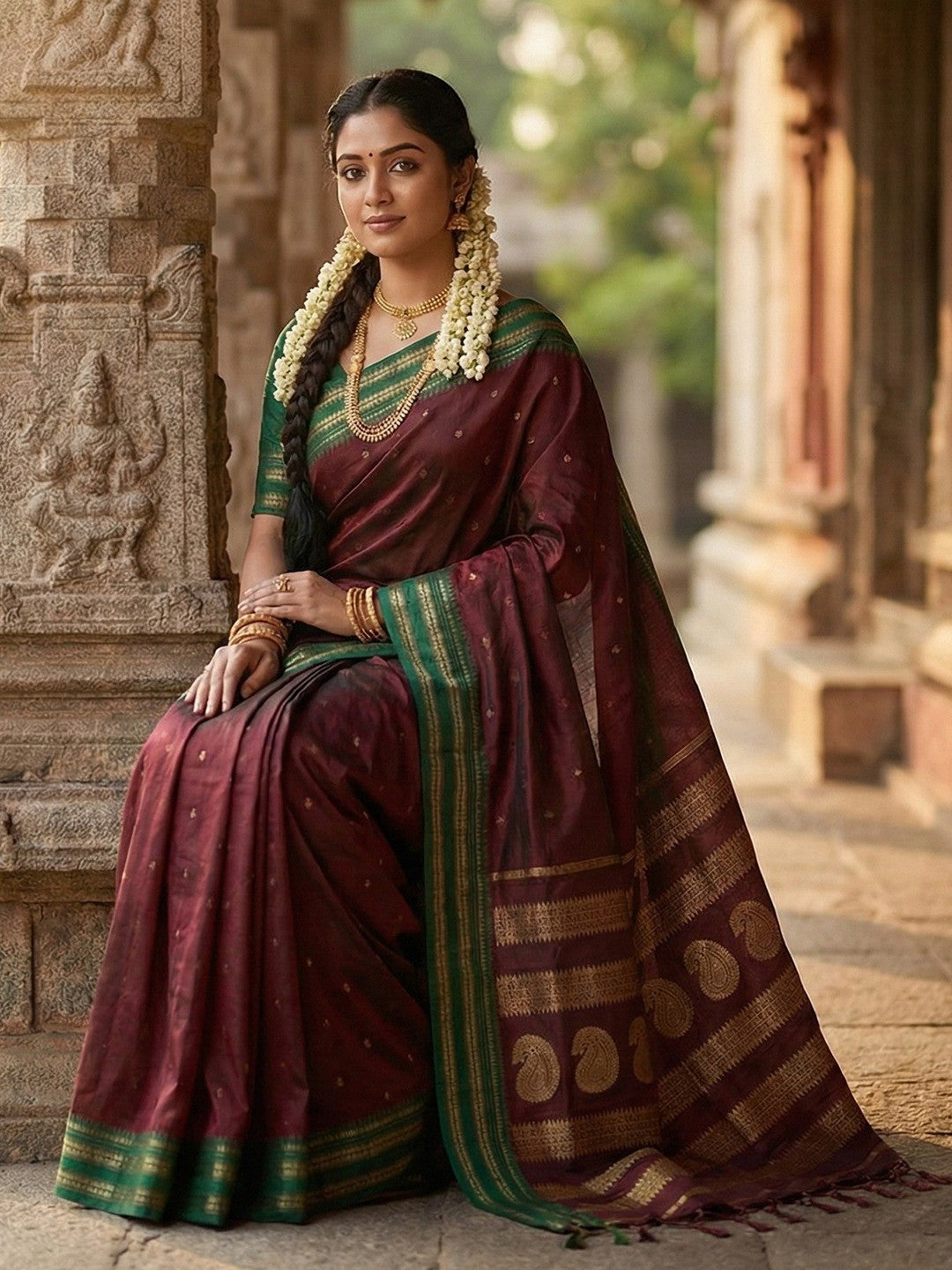Graceful Maroon Woven Silk Blend Saree With Paisley Pattern Pallu & Decorative Tassels - Image 5
