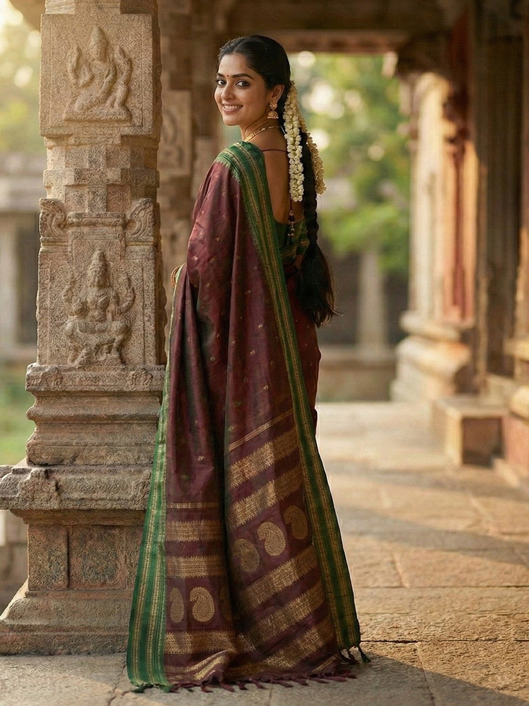 Graceful Maroon Woven Silk Blend Saree With Paisley Pattern Pallu & Decorative Tassels - Image 3