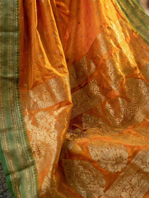 Graceful Orange Woven Silk Blend Saree With Paisley Pattern Pallu & Decorative Tassels - Image 2