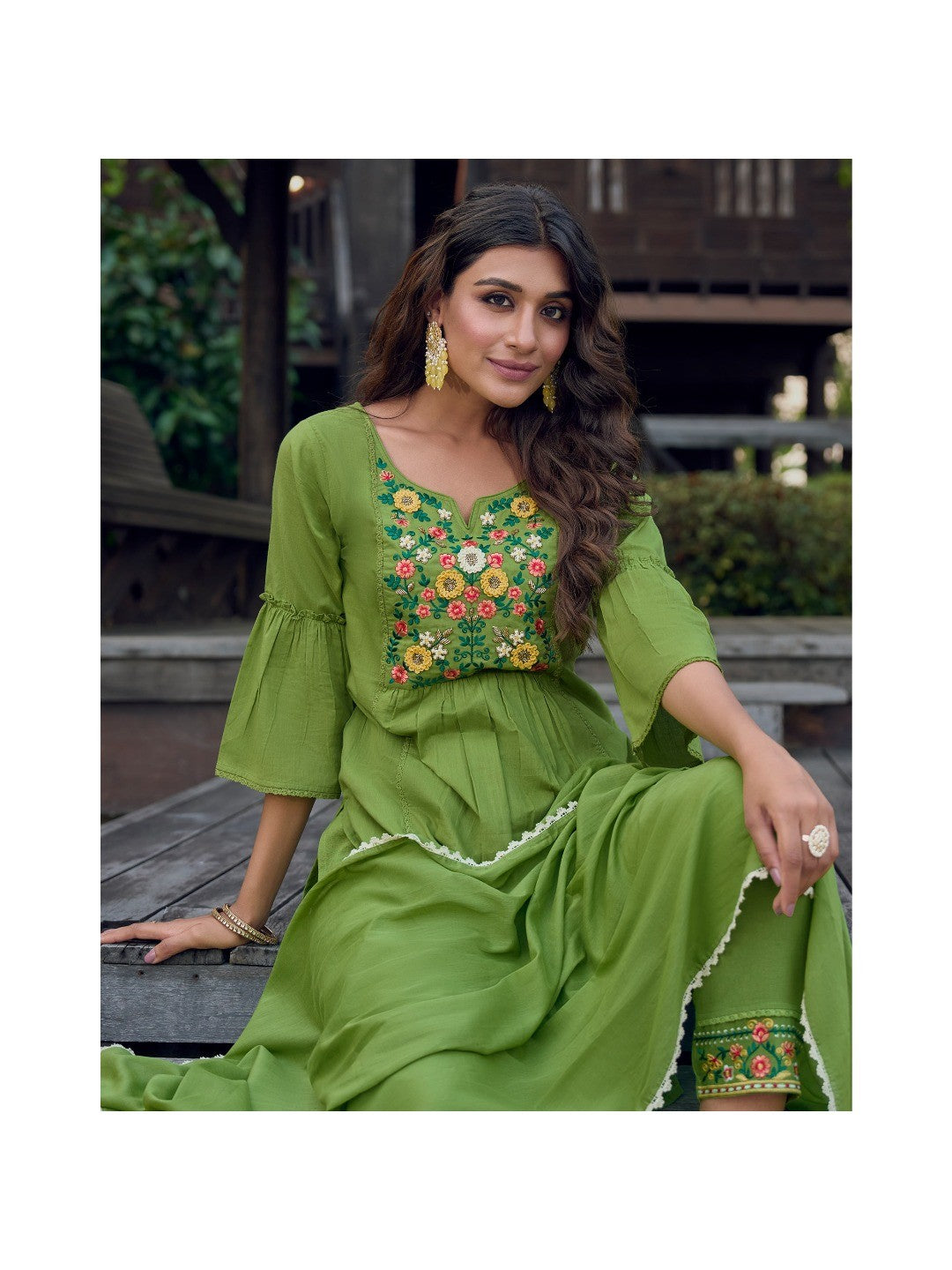Green Embroidered Pure Cotton Suit - Image 2