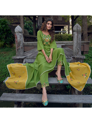 Green Embroidered Pure Cotton Suit - Image 1