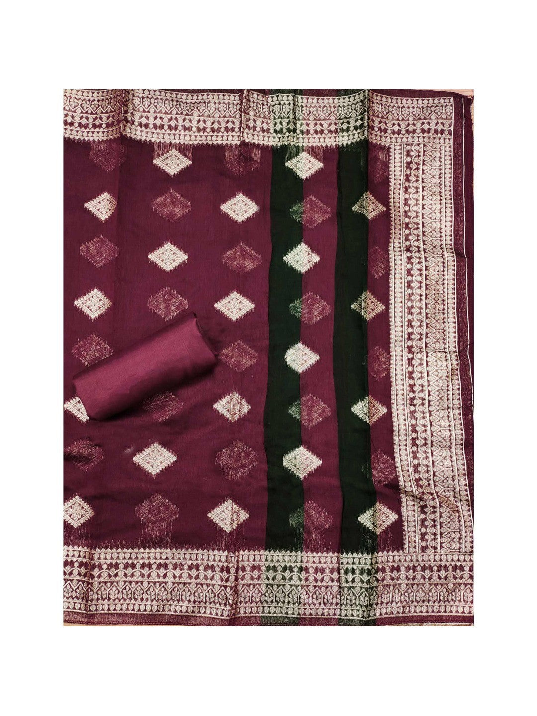 Maroon Woven Chanderi Dress Material - Image 2