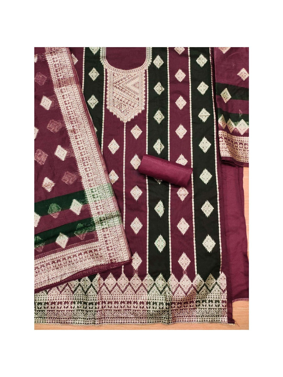 Maroon Woven Chanderi Dress Material - Image 1