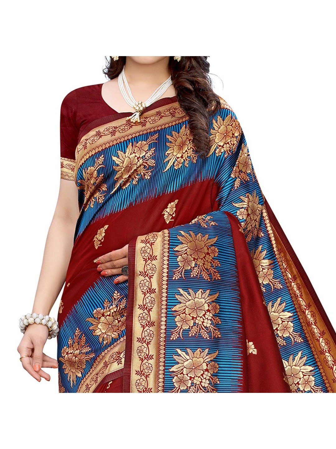 Demanding Maroon Colored Festive Wear Woven Jacquard Saree - Image 4