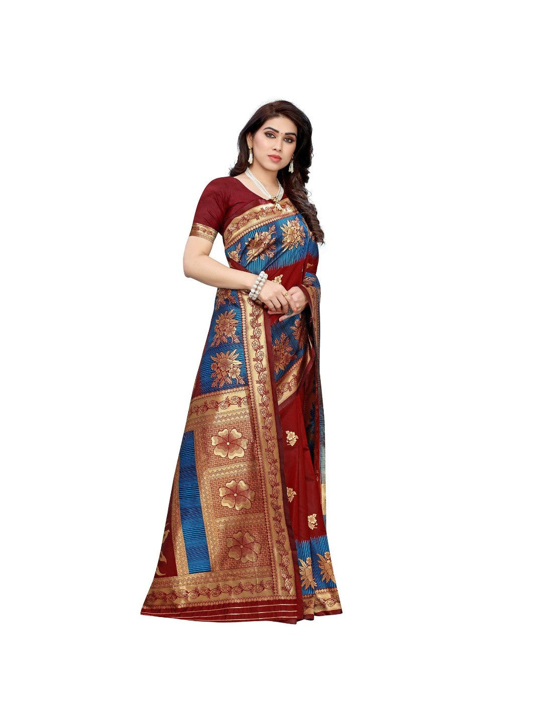 Demanding Maroon Colored Festive Wear Woven Jacquard Saree - Image 1