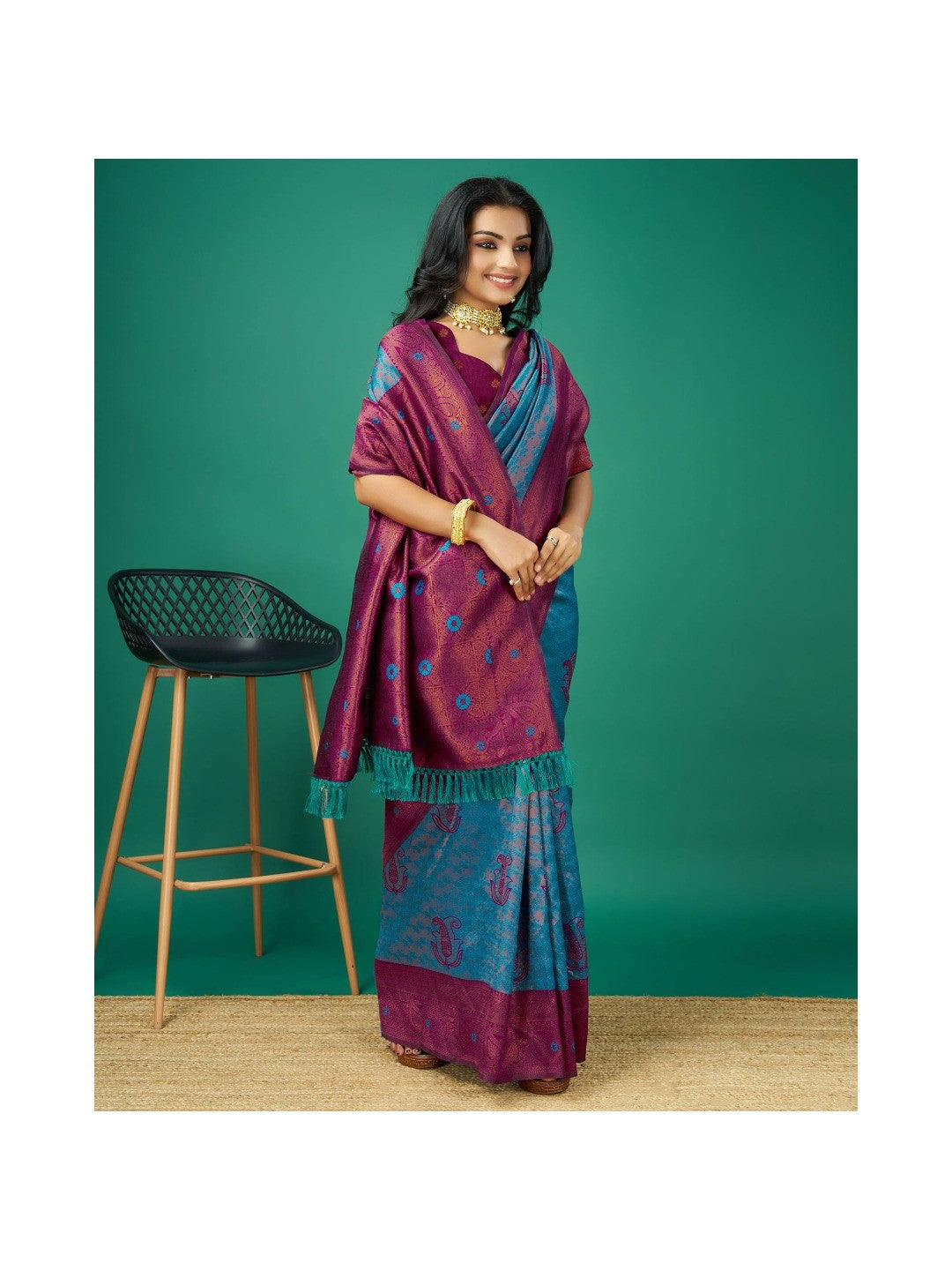 Blue Zari Woven Banarasi Silk Saree With Tassels - Image 1