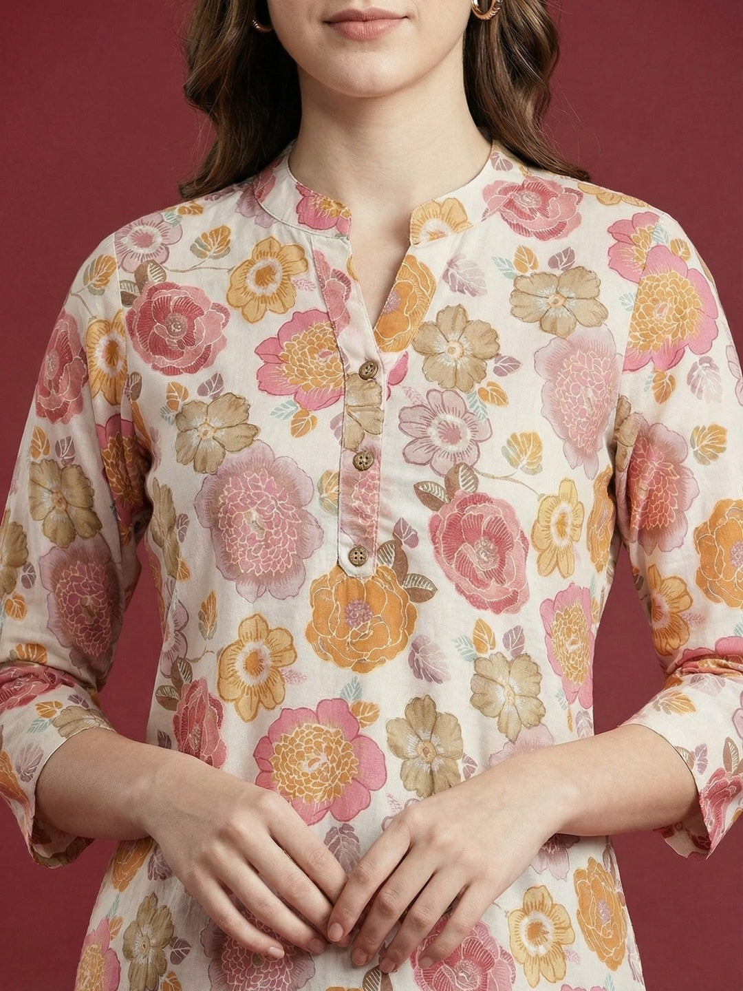 Off White Floral Print Pure Cotton Top Crafted for Relaxed Casual Wear - Image 4