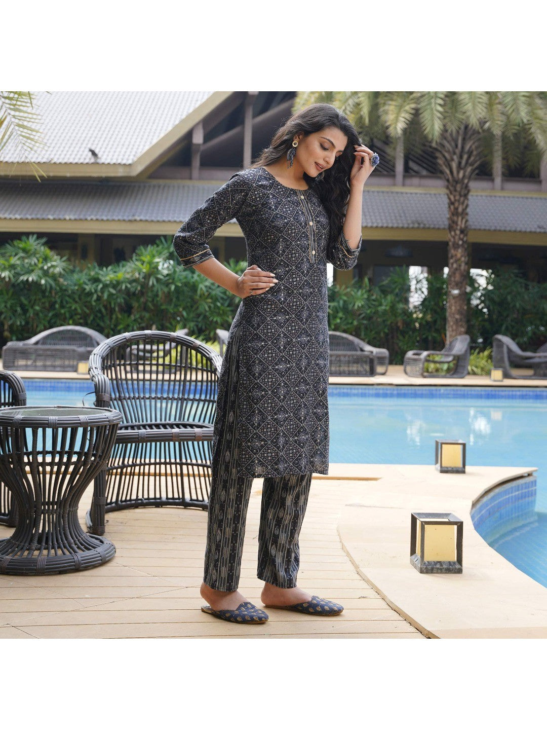 Black Foil Printed Rayon Suit - Image 3