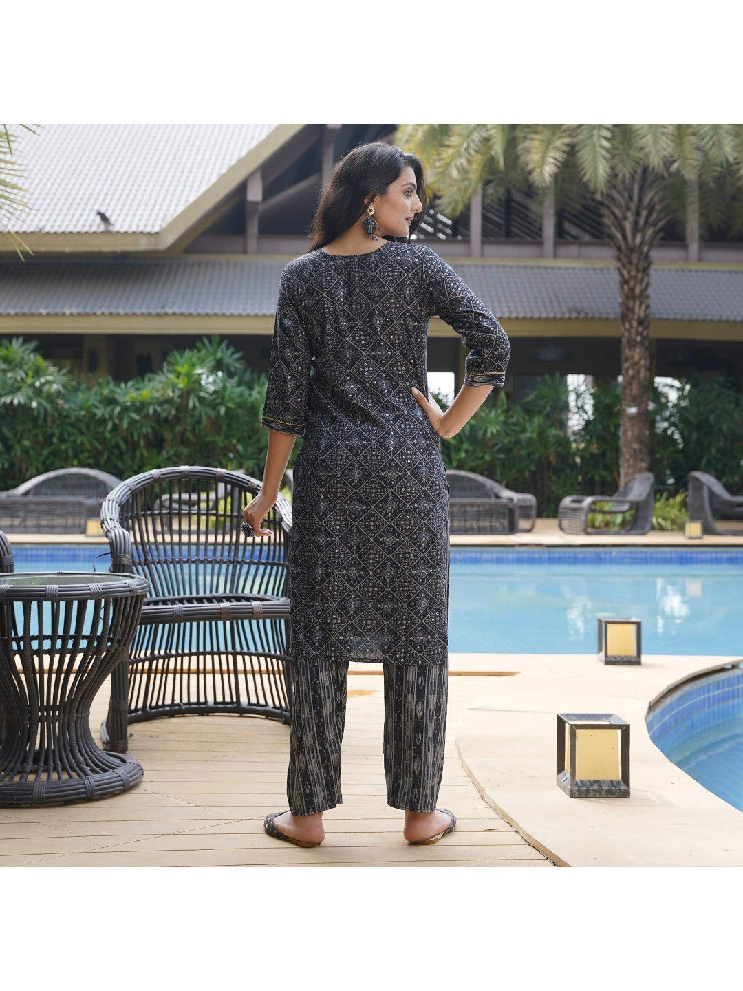 Black Foil Printed Rayon Suit - Image 2