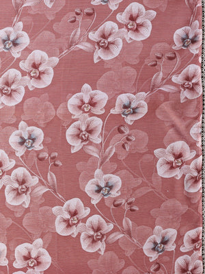 Elegant Dusty Rose Pink Floral Printed Georgette Saree Enhanced With Delicate Lace Border Work - Image 2