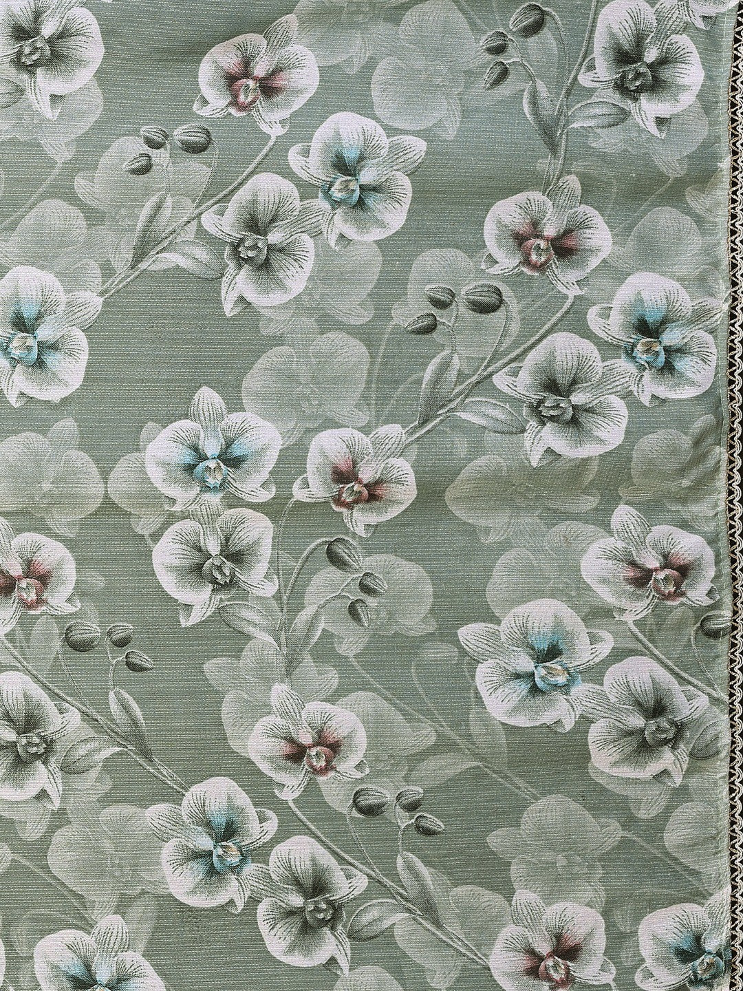 Elegant Green Floral Printed Georgette Saree Enhanced With Delicate Lace Border Work - Image 7