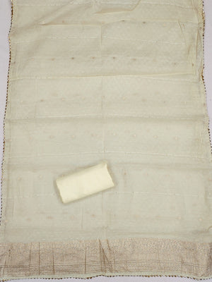 Elegant Cream Floral Weaving Meenakari Jacquard Dress Material With Intricate Cording Embroidery - Image 2