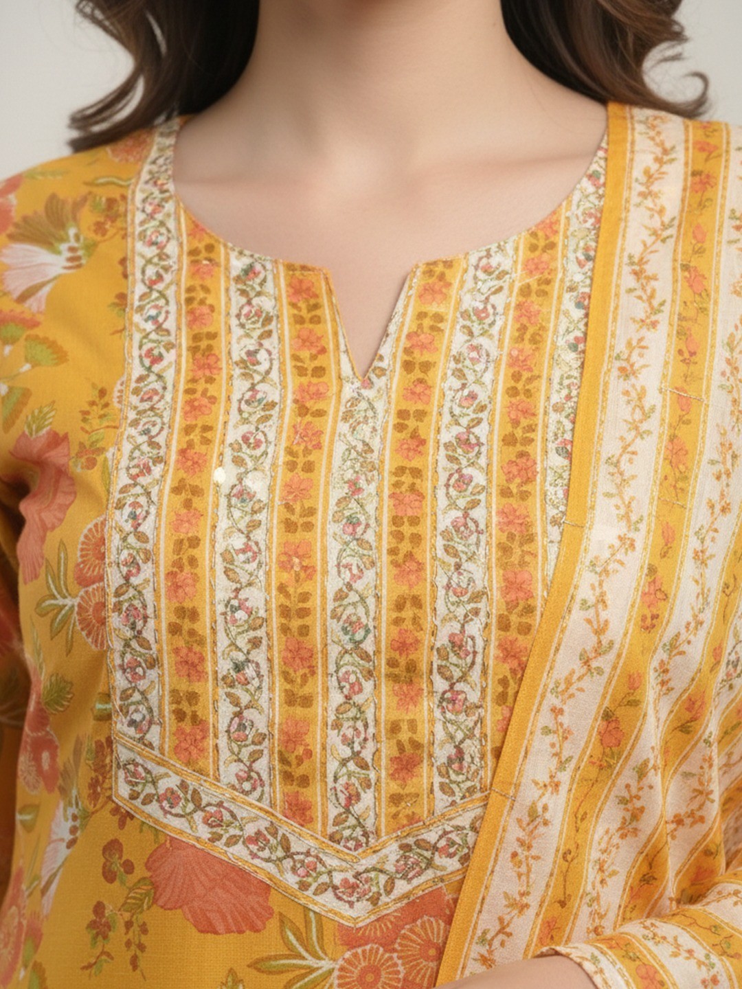 Yellow Floral Print Pure Cotton Straight Fit Ethnic Suit for Elegant Styling - Image 4
