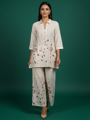 Summer Ready Offwhite Floral Printed Pure Cotton Twin Set with Breathable Comfort - Image 1