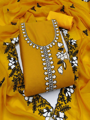 Mustard Premium Star Georgette Dress Material Featuring Intricate Floral Embroidery - Image 4