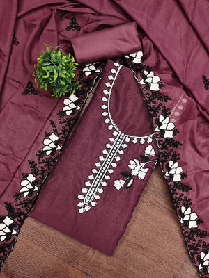 Mauve Premium Star Georgette Dress Material Featuring Intricate Floral Embroidery - Image 1