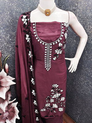Mauve Premium Star Georgette Dress Material Featuring Intricate Floral Embroidery - Image 2