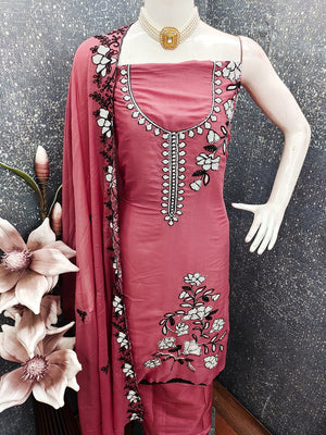 Peach Premium Star Georgette Dress Material Featuring Intricate Floral Embroidery - Image 2