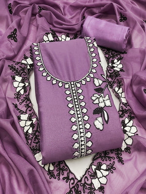 Purple Premium Star Georgette Dress Material Featuring Intricate Floral Embroidery - Image 4