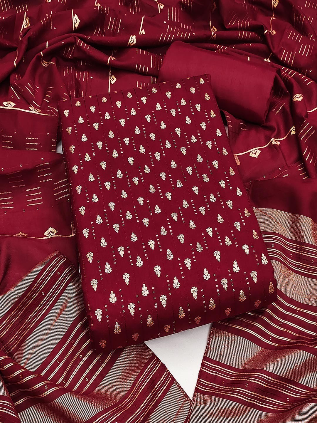 Maroon Zari Woven Chanderi Jacquard Fabric Dress Material for Graceful Ethnic Wear - Image 1