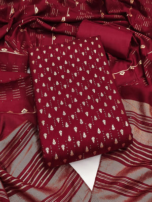 Maroon Zari Woven Chanderi Jacquard Fabric Dress Material for Graceful Ethnic Wear - Image 1