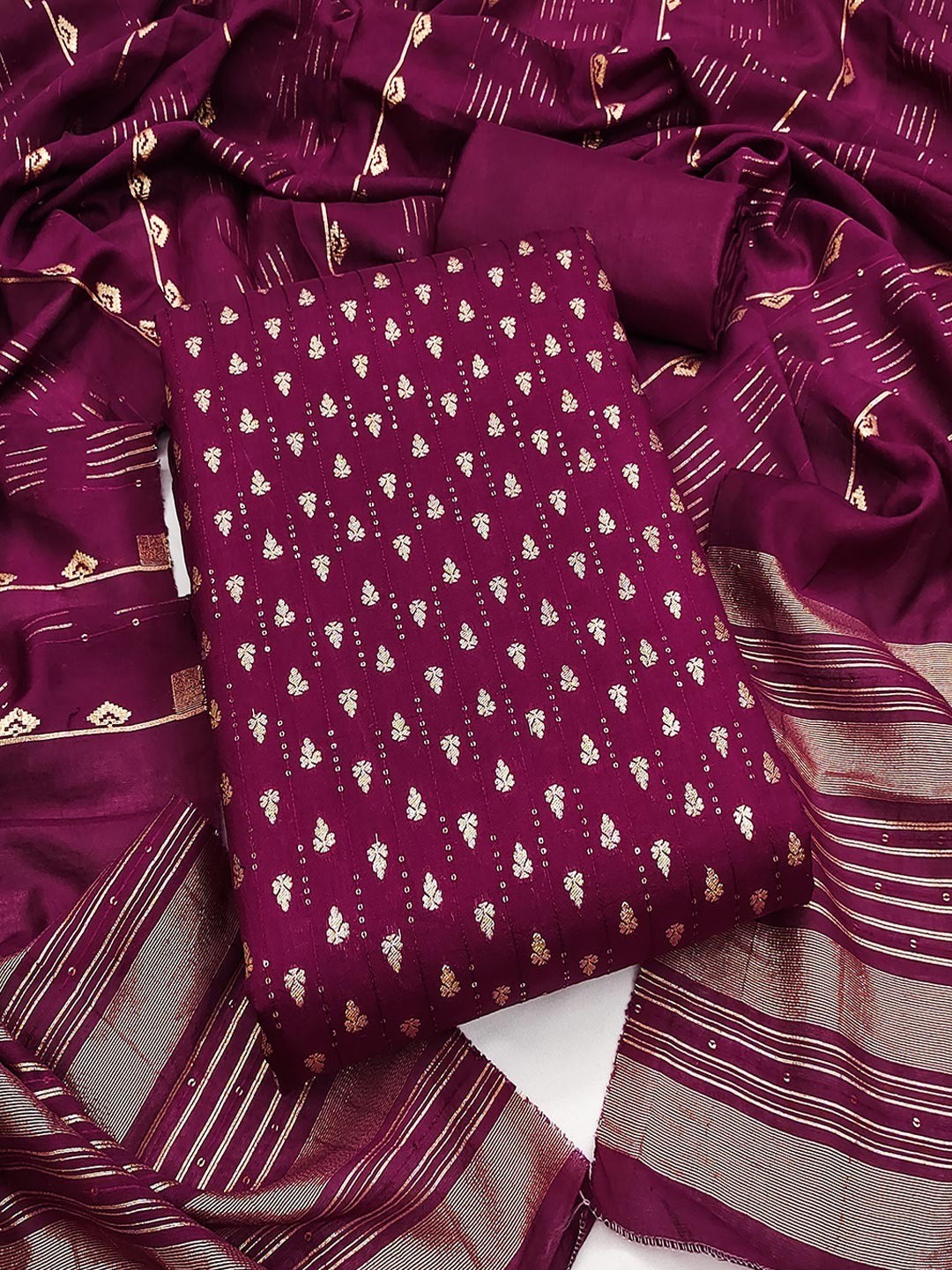 Purple Zari Woven Chanderi Jacquard Fabric Dress Material for Graceful Ethnic Wear - Image 1