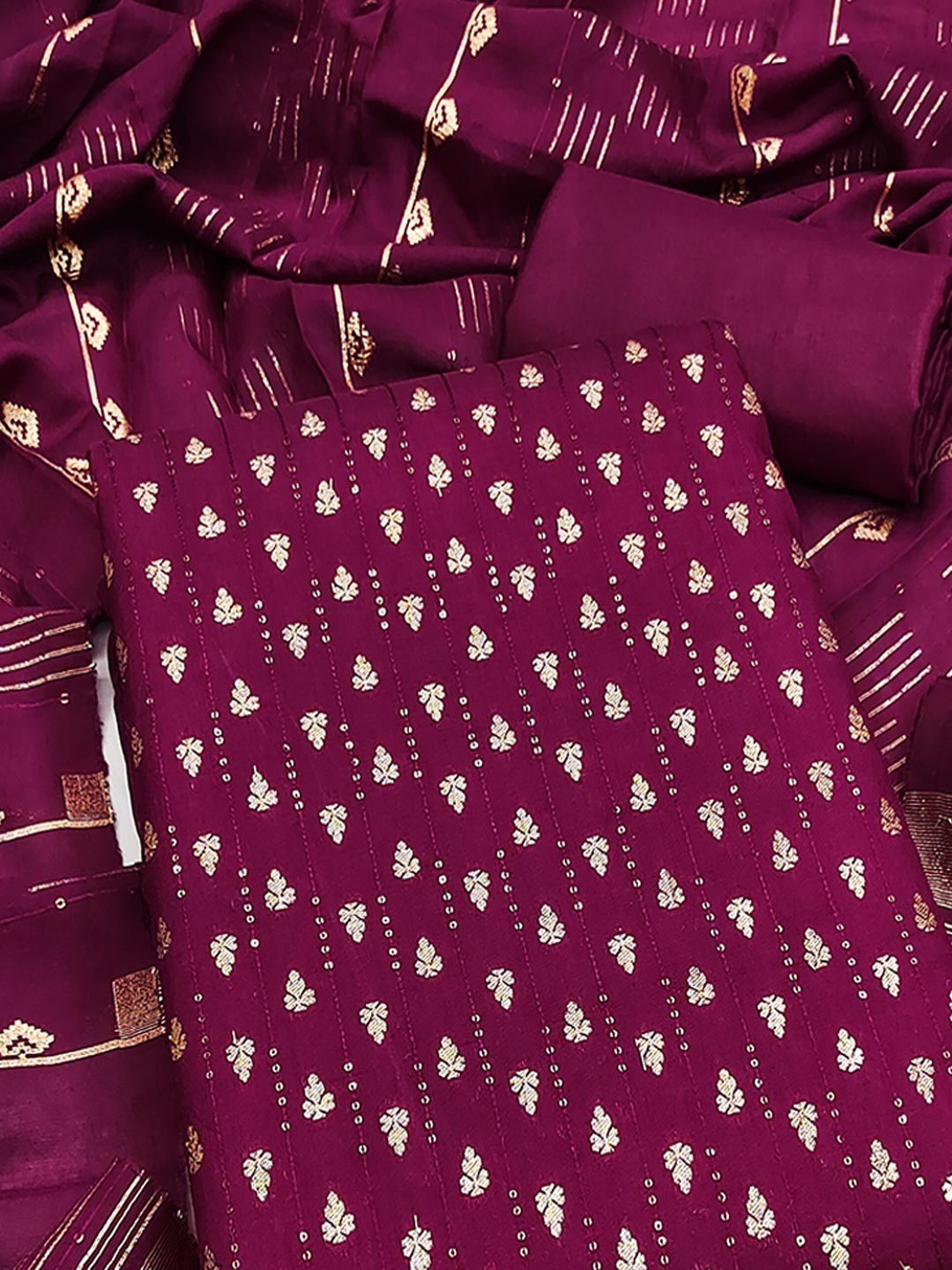 Purple Zari Woven Chanderi Jacquard Fabric Dress Material for Graceful Ethnic Wear - Image 5
