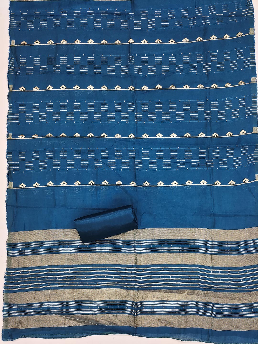 Teal Zari Woven Chanderi Jacquard Fabric Dress Material for Graceful Ethnic Wear - Image 3