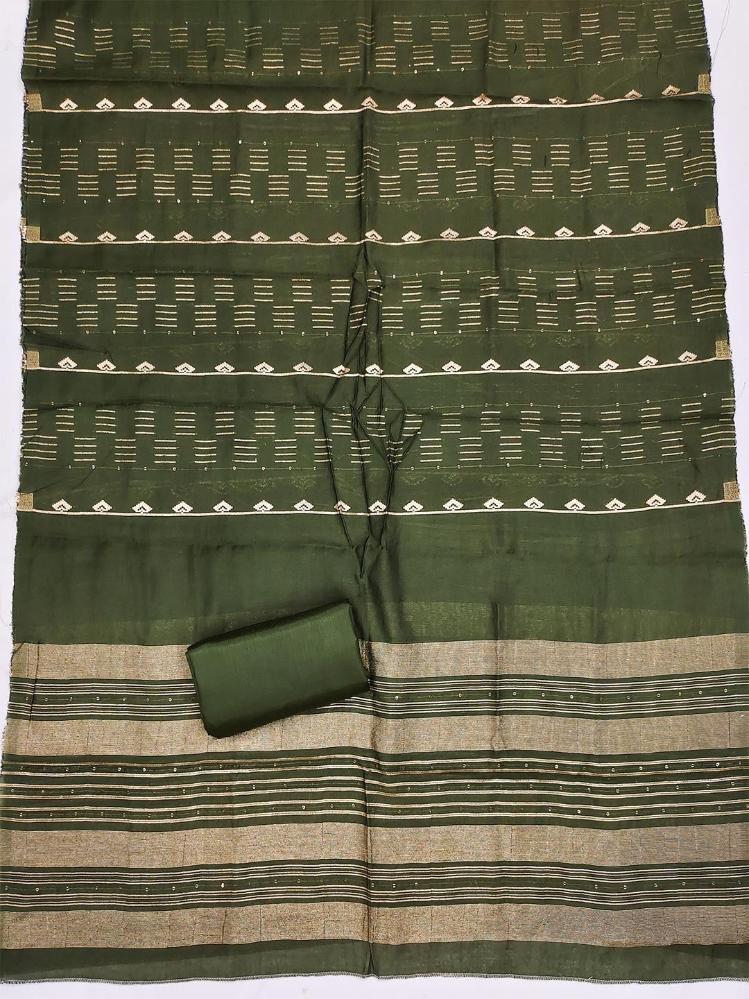 Green Zari Woven Chanderi Jacquard Fabric Dress Material for Graceful Ethnic Wear - Image 3