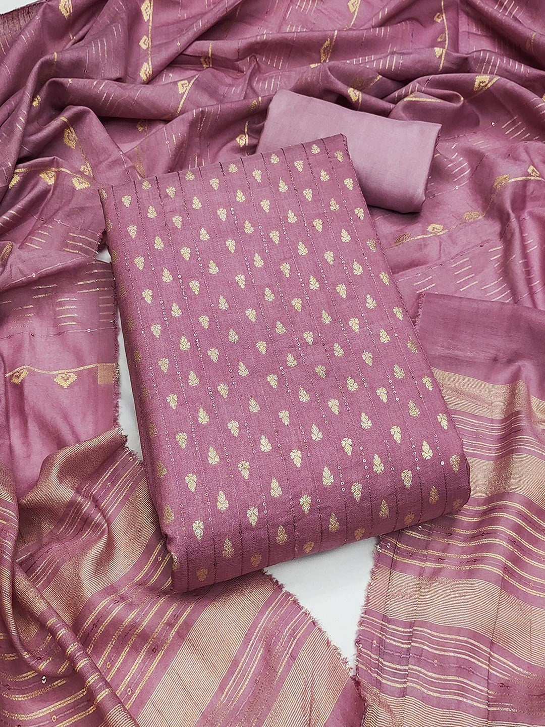 Pink Zari Woven Chanderi Jacquard Fabric Dress Material for Graceful Ethnic Wear - Image 1