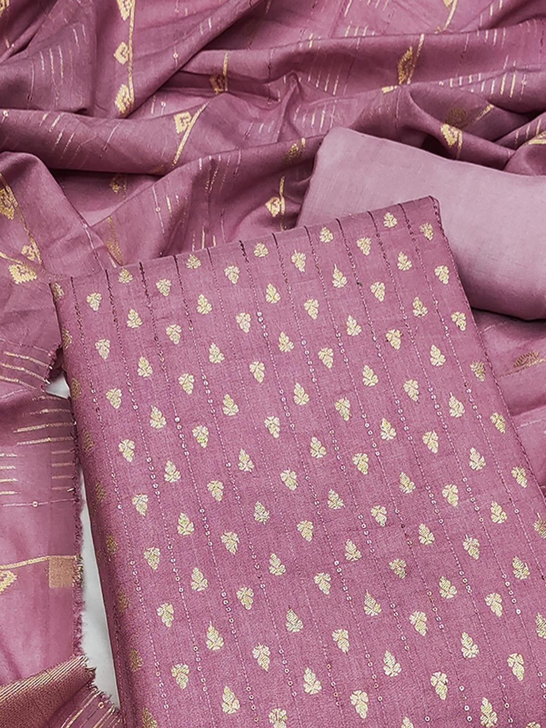 Pink Zari Woven Chanderi Jacquard Fabric Dress Material for Graceful Ethnic Wear - Image 5