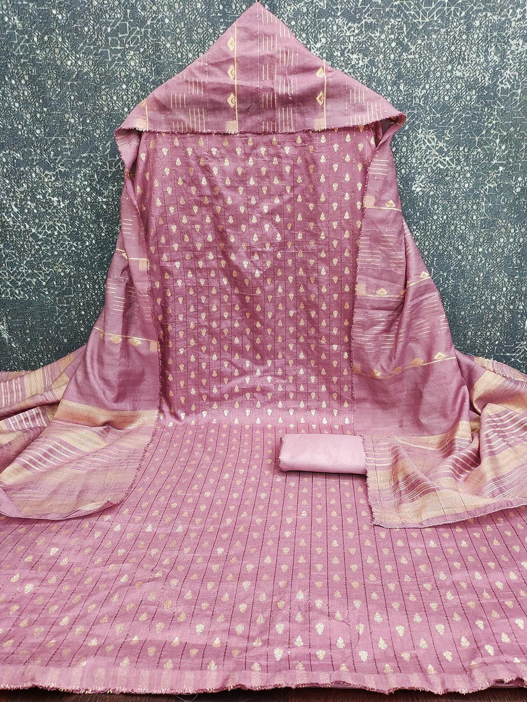Pink Zari Woven Chanderi Jacquard Fabric Dress Material for Graceful Ethnic Wear - Image 2