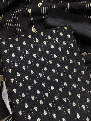 Black Zari Woven Chanderi Jacquard Fabric Dress Material for Graceful Ethnic Wear - Image 2