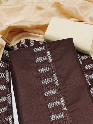 Brown Cotton Blend Dress Material with Intricate Embroidered Yoke and Ombre-Shaded Dupatta - Image 2