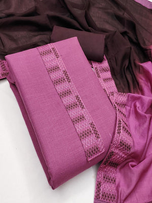 Pink Cotton Blend Dress Material with Intricate Embroidered Yoke and Ombre-Shaded Dupatta - Image 4