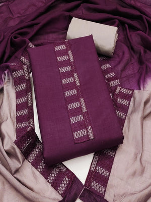 Purple Cotton Blend Dress Material with Intricate Embroidered Yoke and Ombre-Shaded Dupatta - Image 1