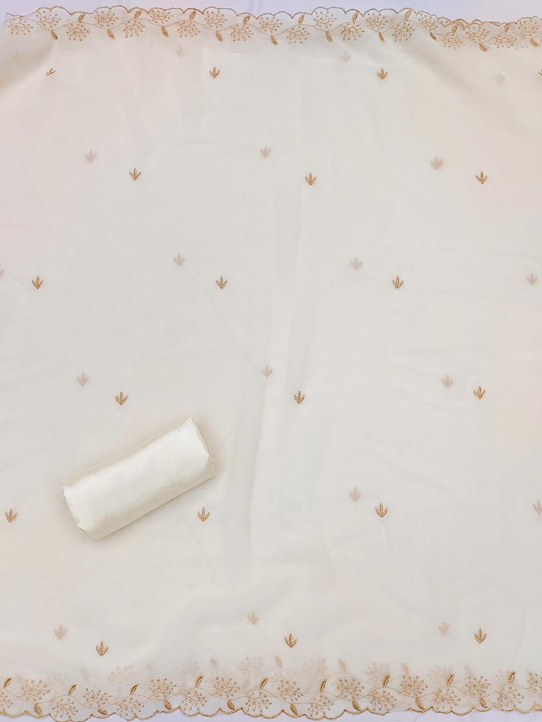 Cream Designer Georgette Dress Material Adorned with Fine Golden Thread Embroidery - Image 3