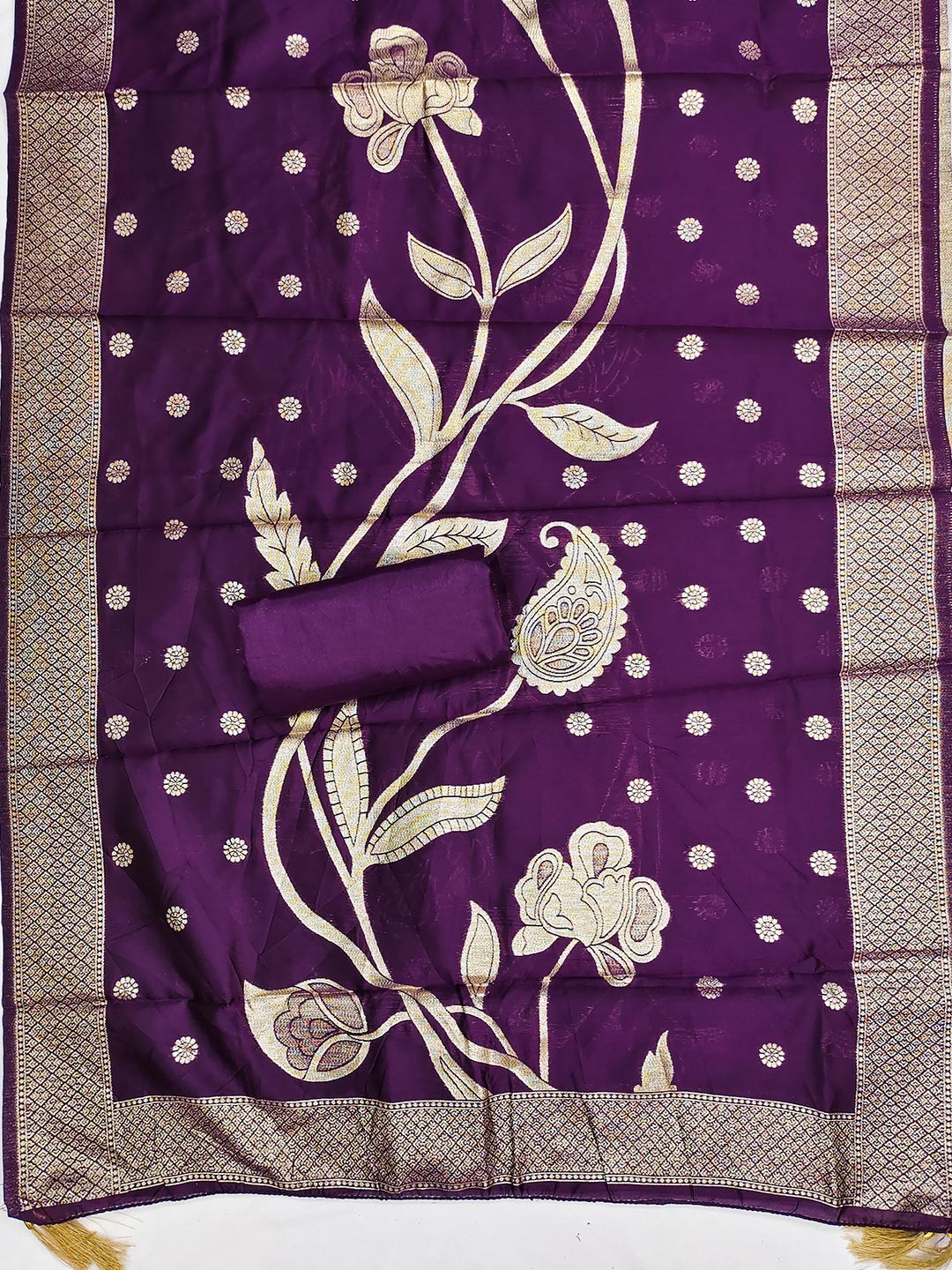 Sophisticated Purple Striped Weaving Shimmer Dress Material Highlighted By Cording Embroidery - Image 2