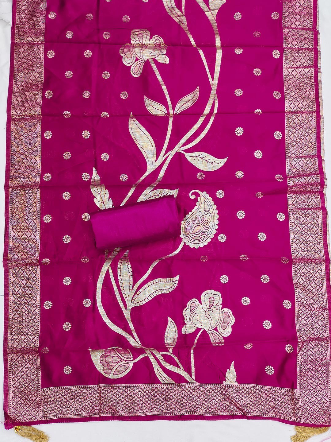Sophisticated Pink Striped Weaving Shimmer Dress Material Highlighted By Cording Embroidery - Image 2