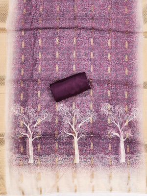 Designer Chikoo & Wine Floral Woven Jacquard Dress Material With Elegant Daman Handwork - Image 2