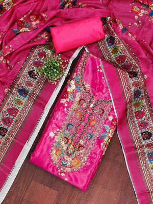 Pink Floral Digital Printed Chinon Dress Material Designed for Chic Ethnic Styling - Image 1