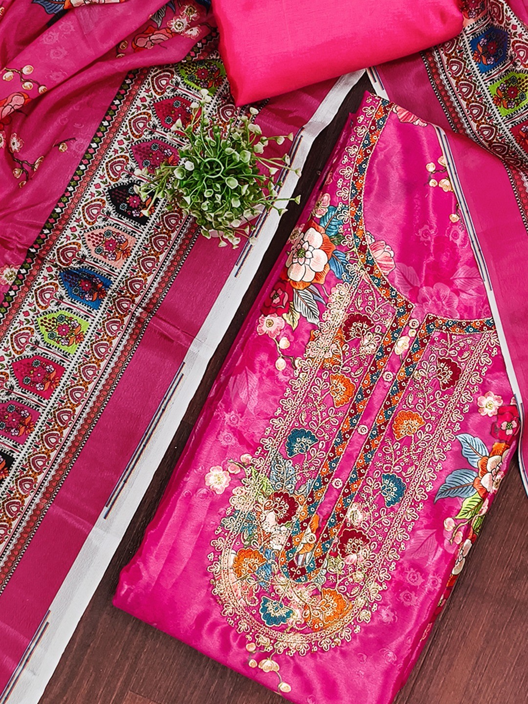 Pink Floral Digital Printed Chinon Dress Material Designed for Chic Ethnic Styling - Image 2
