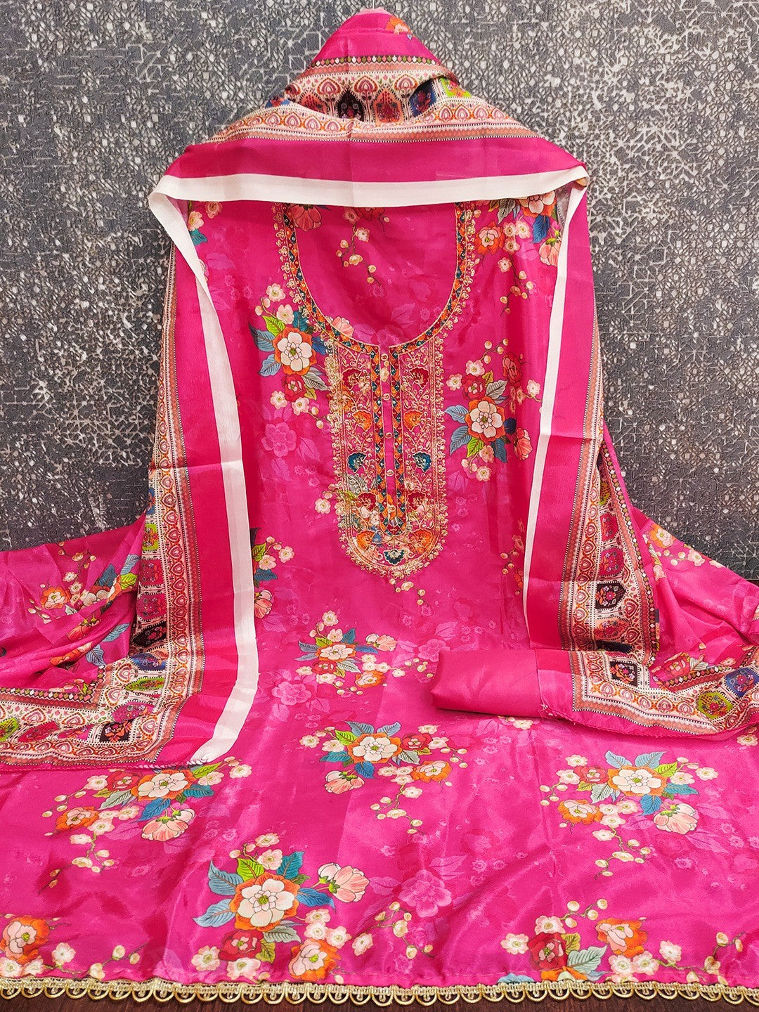Pink Floral Digital Printed Chinon Dress Material Designed for Chic Ethnic Styling - Image 4