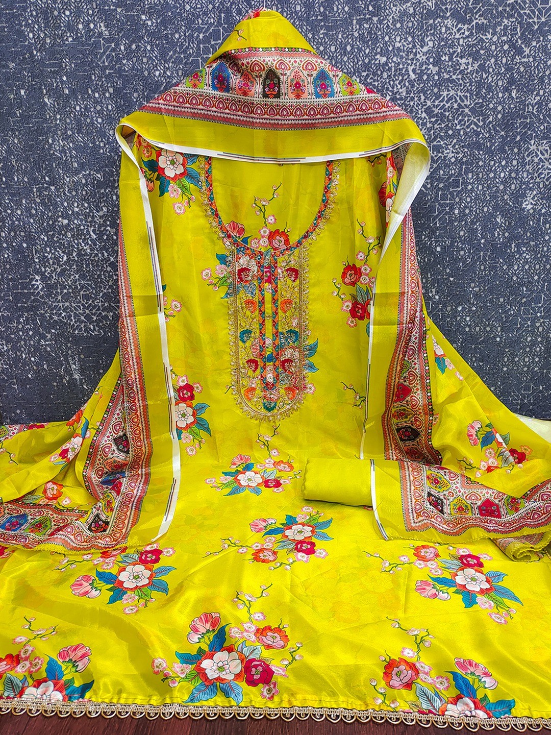 Green Floral Digital Printed Chinon Dress Material Designed for Chic Ethnic Styling - Image 3